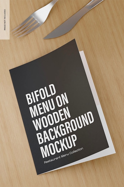 Menu bifold su fondo in legno Mockup, vista dall'alto