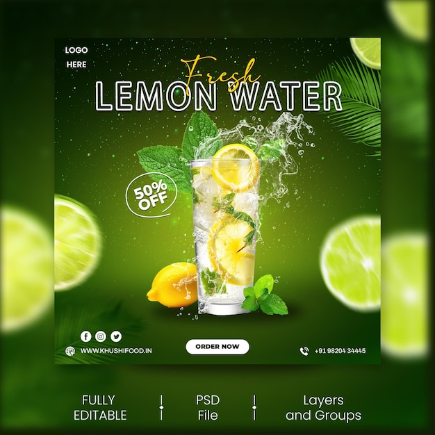 Menu De Boisson Au Citron Sur Les Réseaux Sociaux Ou Modèle De Post Sur Instagram