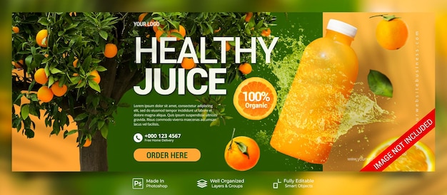 PSD menu de boisson de jus d'orange sain spécial pour le modèle de bannière de couverture facebook de publication sur les médias sociaux promotionnels