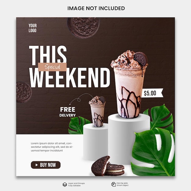 menu de boissons milkshake médias sociaux bannière de publication instagram