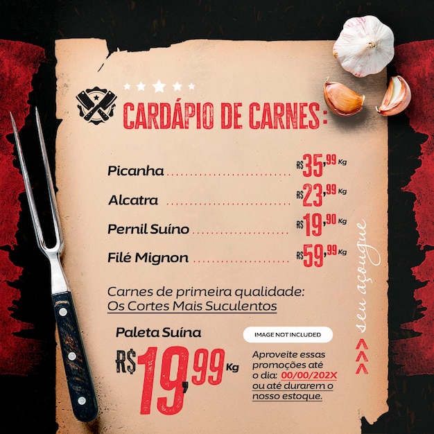 Menú de carne psd para la carnicería