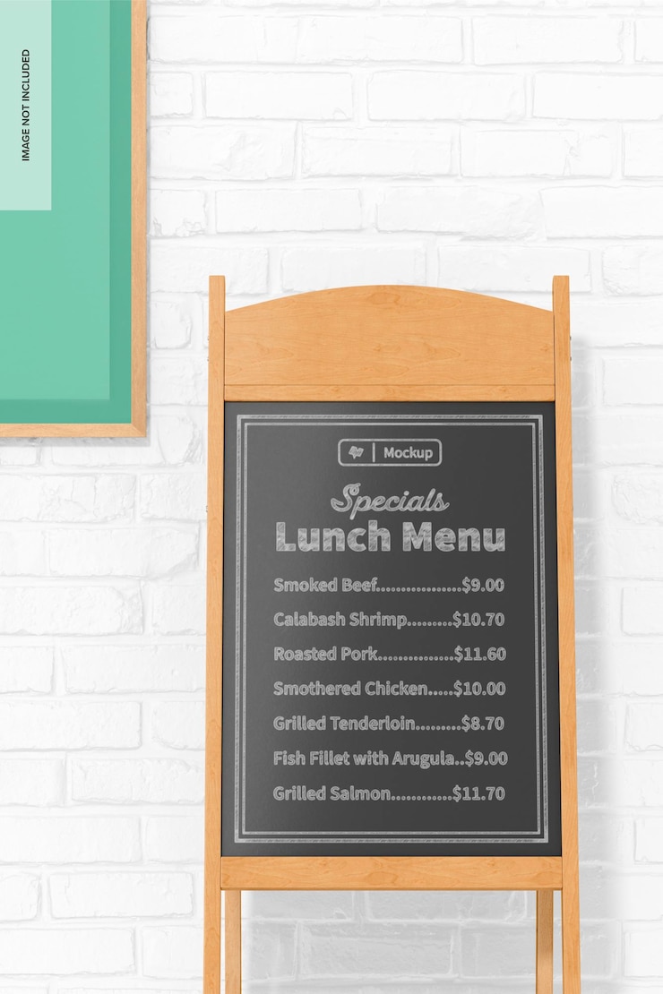 PSD menu chalkboard stand mockup, front view