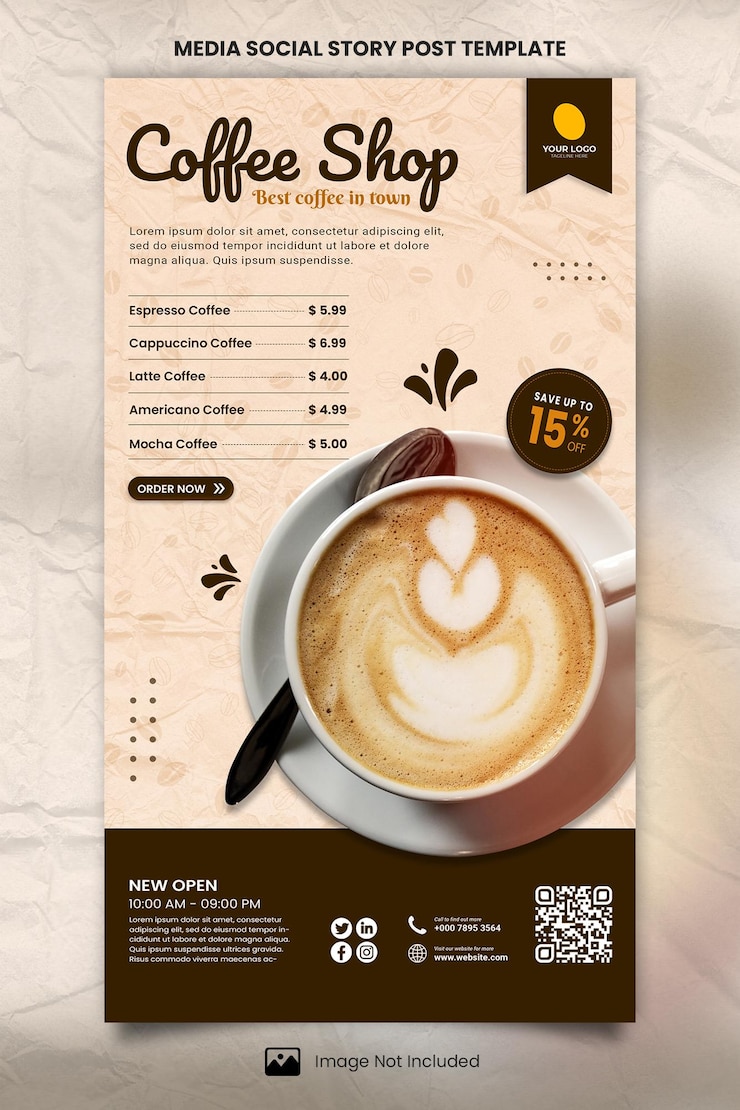 PSD menu coffee media modello per post di storie sociali