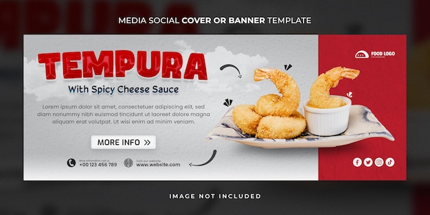 Menú de comida asiática especial tempura portada de redes sociales o plantilla de banner