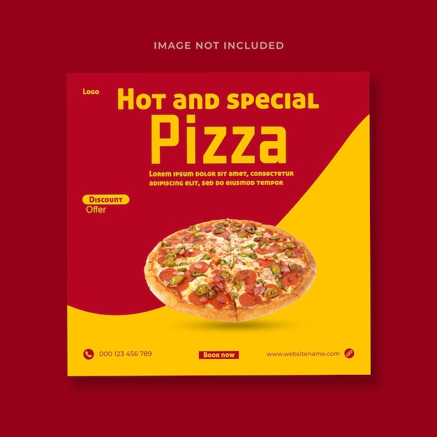 Menu de comida y deliciosa pizza plantilla de banner de las redes sociales