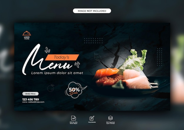 PSD menú de comida deliciosa y plantilla de banner web de restaurante