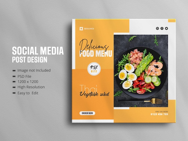 Menú de comida deliciosa promoción de redes sociales y diseño de publicación de banner de instagram