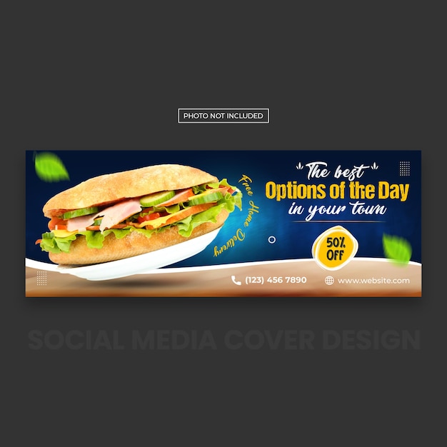 Menú de comida y diseño de plantilla de portada de redes sociales de restaurante