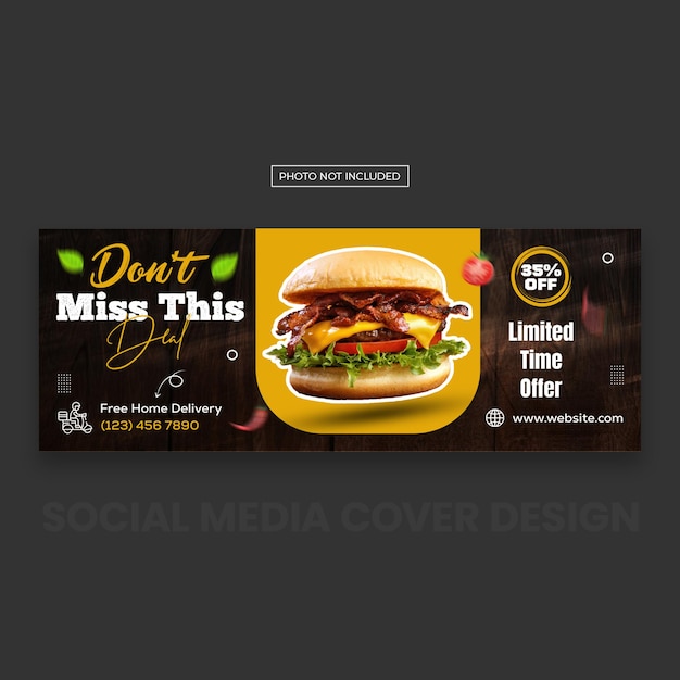 PSD menú de comida y diseño de plantilla de portada de redes sociales de restaurante