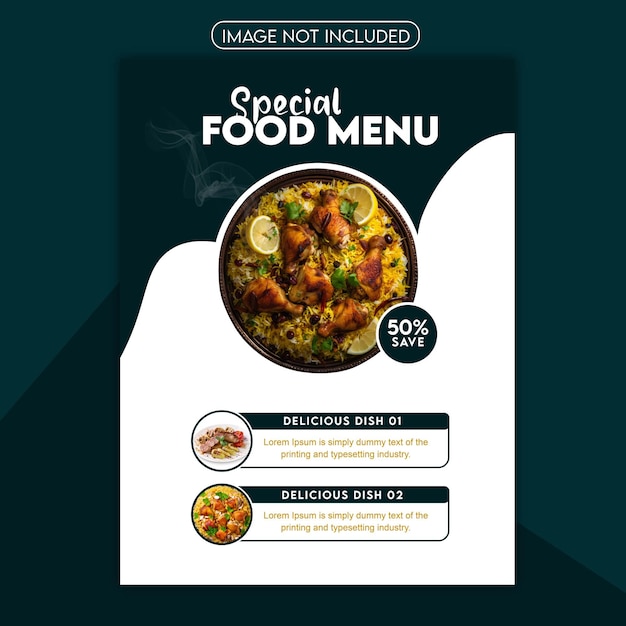 un menú para comida especial un menú con un menú que dice comida especial