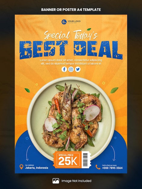 PSD menú de comida especial póster de restaurante a4 o plantilla de banner
