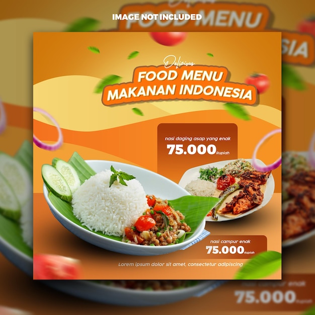 Menú de comida indonesia con platos deliciosos y precios razonables