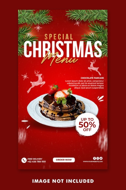 PSD menú de comida navideña publicación en redes sociales plantilla de historias de instagram