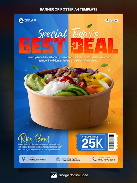 Menú de comida oferta especial cartel A4 o plantilla de banner