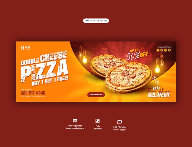 PSD menú de comida y pizza deliciosa plantilla de banner de portada de facebook