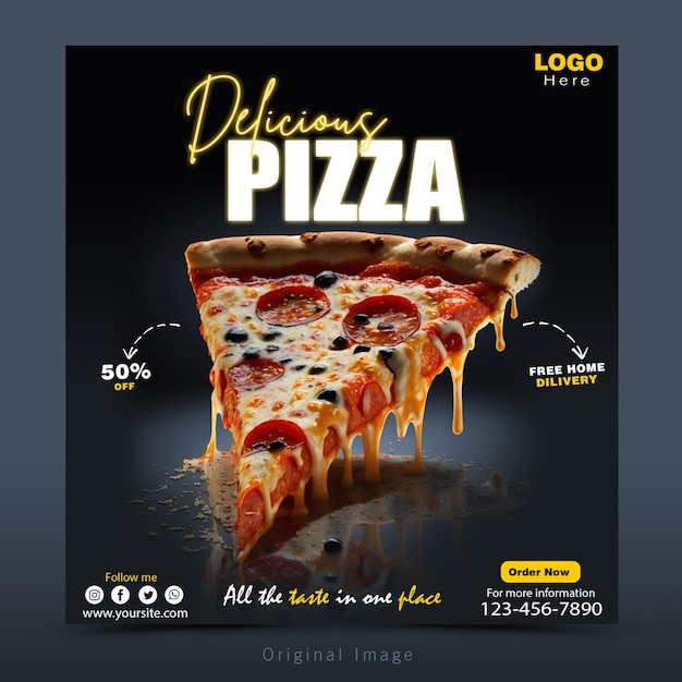 PSD menú de comida y pizza deliciosa plantilla de banner de redes sociales