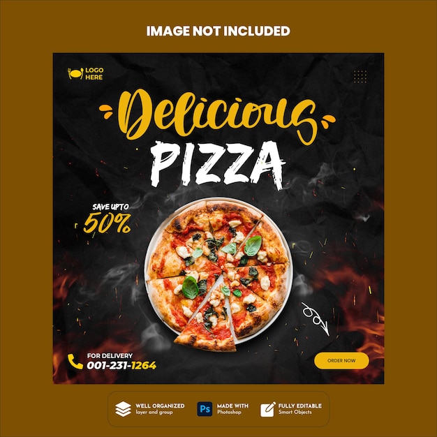 PSD menú de comida y plantilla de banner de redes sociales de pizza de queso