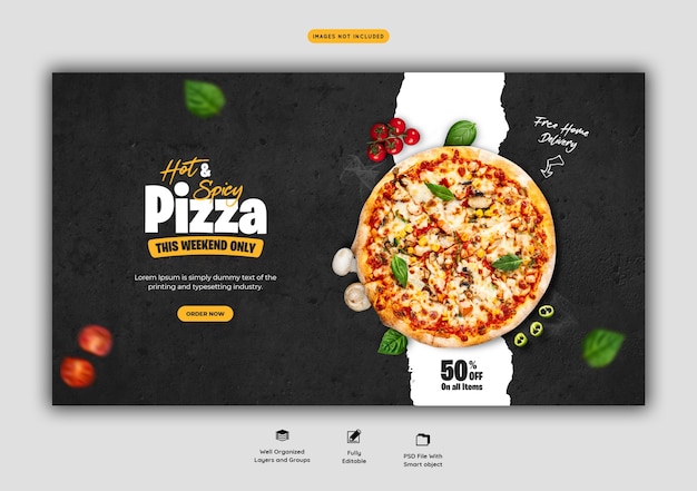 Menú de comida y plantilla de banner web de pizza deliciosa