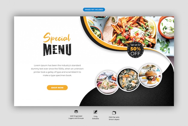 Menú de comida y plantilla de banner web de restaurante