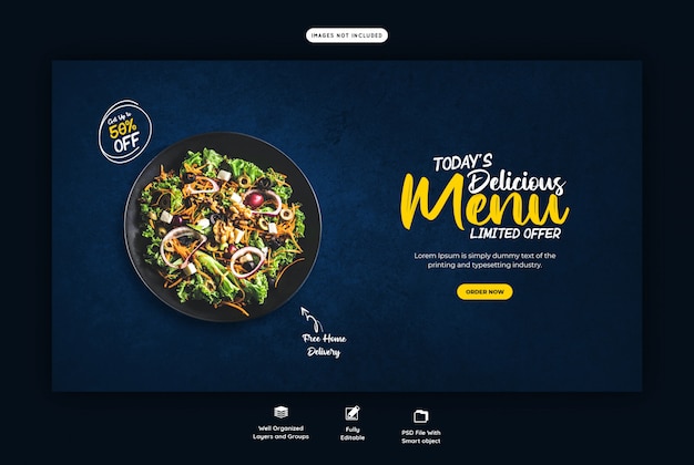 Menú de comida y plantilla de banner web de restaurante
