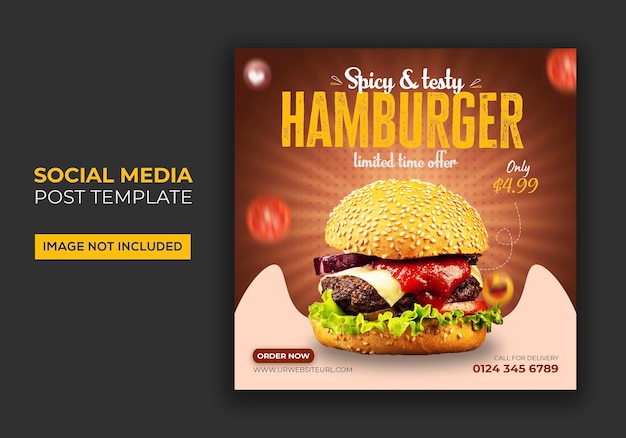 Menú de comida y plantilla de diseño de banner de publicación de redes sociales de hamburguesas