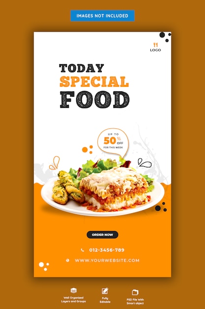 Menú de comida y plantilla de historia de Instagram de restaurante