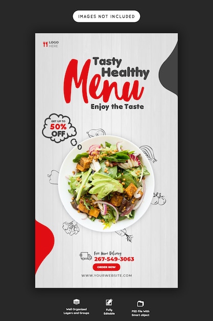 Menú de comida y plantilla de historia de Instagram de restaurante