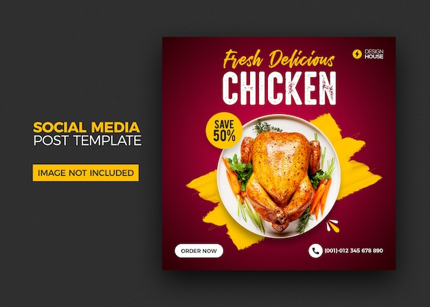 PSD menú de comida y plantilla de publicación de redes sociales de pollo de restaurante