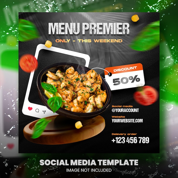 PSD menú de comida y plantilla de publicación de redes sociales de restaurante