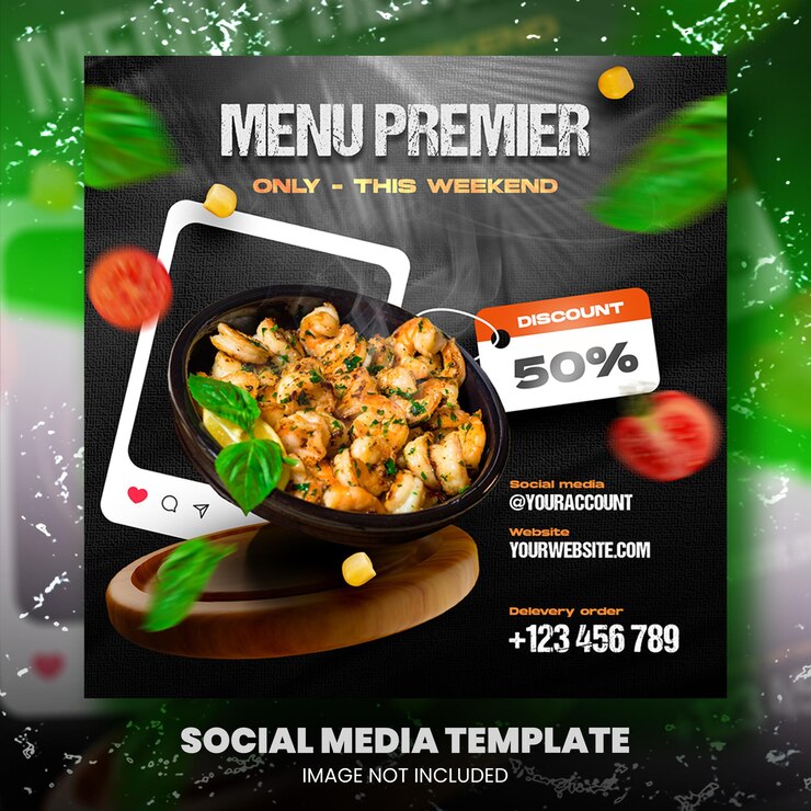PSD menú de comida y plantilla de publicación de redes sociales de restaurante
