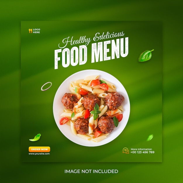 Menú de comida publicación en redes sociales y diseño de plantilla de banner