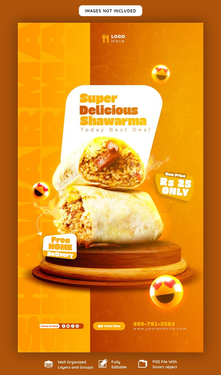 Menú de comida y restaurante plantilla de historia de Instagram y Facebook