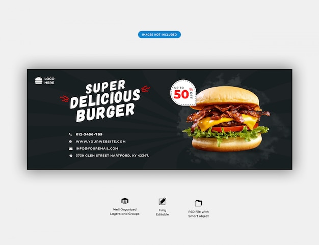 Menú de comida y restaurante plantilla de portada de Facebook Psd Premium