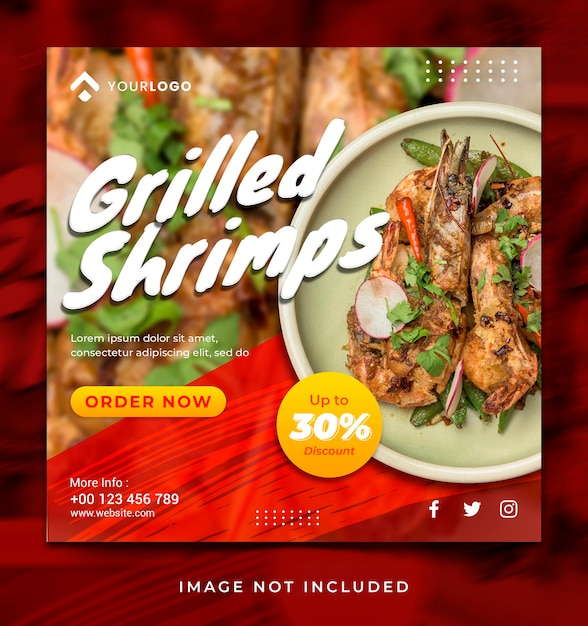 Menu De Crevettes Grillées Sur Les Réseaux Sociaux