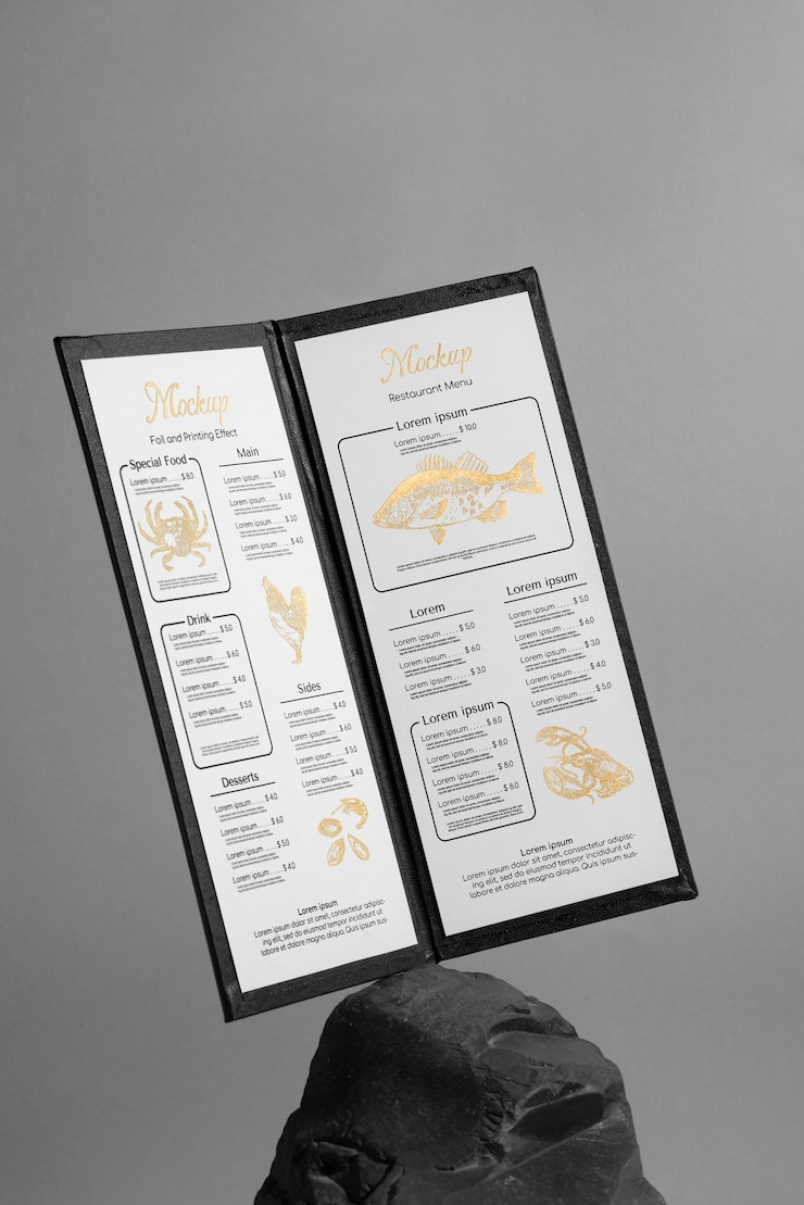 PSD menu dalam mockup studio