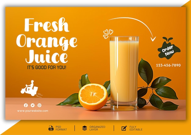 PSD menu de alimentos de suco de laranja modelo de mídia social bandeira de ofertas de bebidas