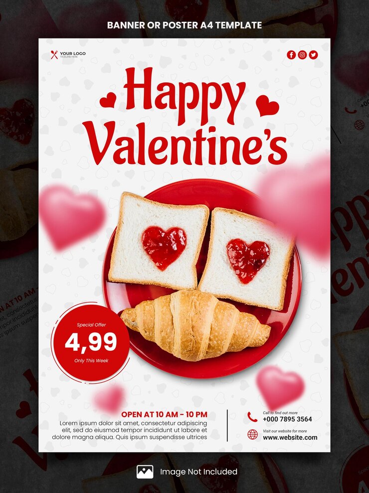 PSD menu de alimentos especiais de feliz dia dos namorados poster a4 ou banner template