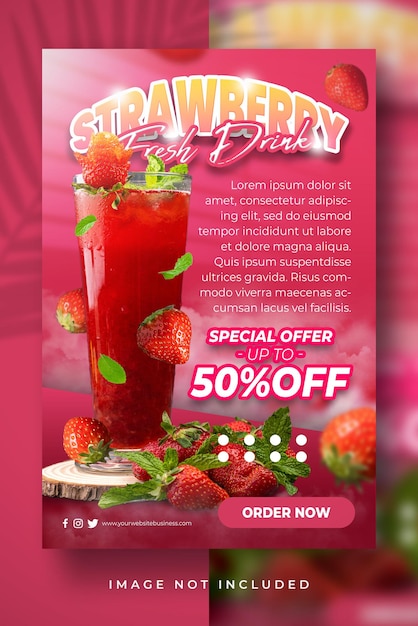 Menu de bebida de sabores doces de suco de frutas frescas para modelo de banner de exibição de panfleto de cartaz de promoção