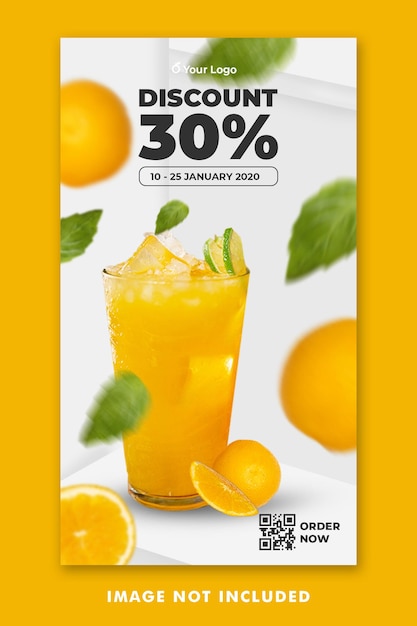 Menu de bebidas com suco de laranja mídia social modelo de histórias do instagram para promoção de restaurantes