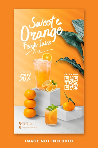 Menu de bebidas com suco de laranja mídia social modelo de histórias do instagram para promoção de restaurantes