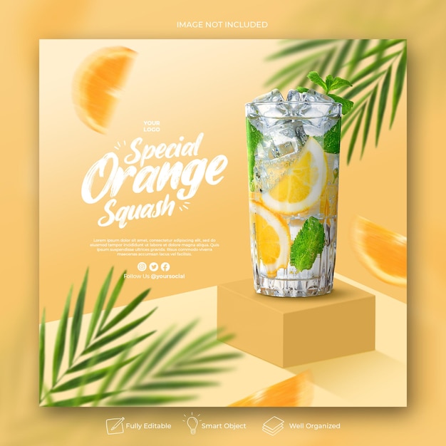 Menu de bebidas especiais mídias sociais instagram post banner template