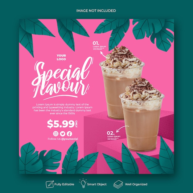 Menu de bebidas promoção mídia social modelo de banner de postagem do instagram