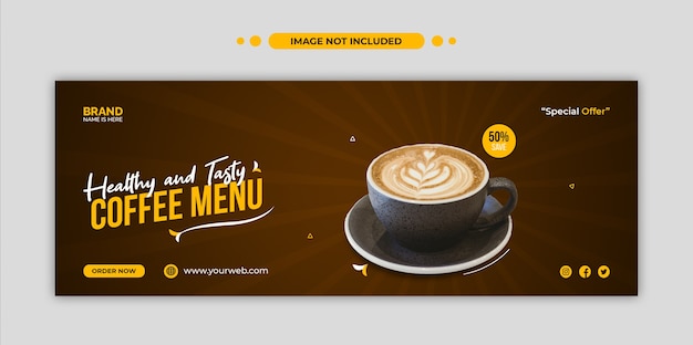 Menu de café saudável, capa do cronograma do Facebook e modelo de banner da web