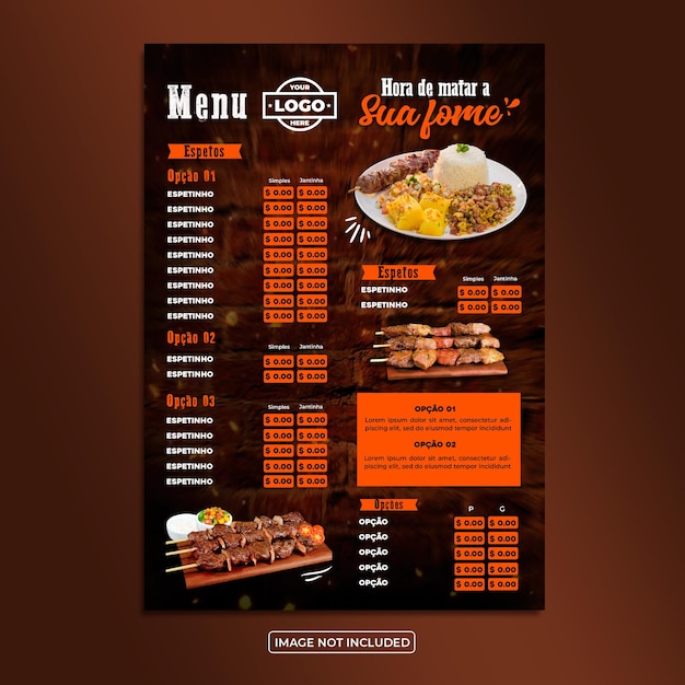 PSD menu de churrasco brasileiro