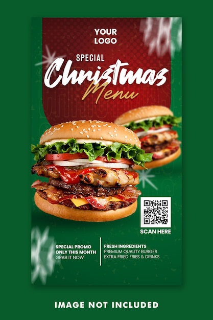 Menu de comida de hambúrguer de natal social media post instagram stories template