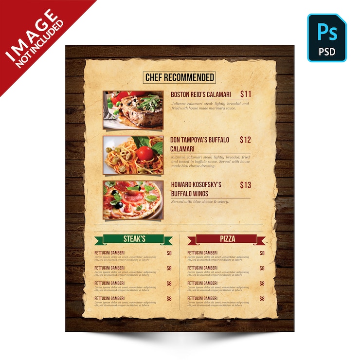 PSD menu de comida de livro vintage lado a