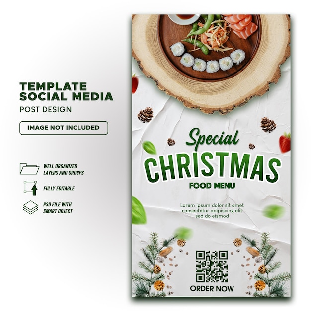 PSD menu de comida de natal modelo de postar histórias no instagram nas mídias sociais