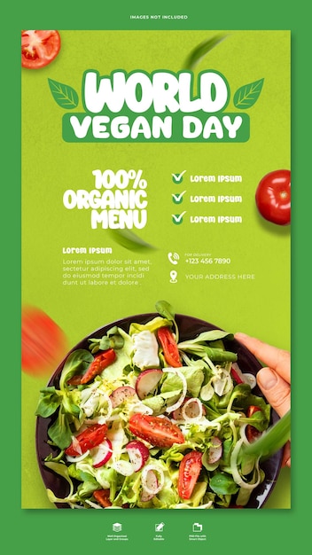 PSD menu de comida de salada do dia mundial vegano psd mídia social postar modelo de histórias do instagram