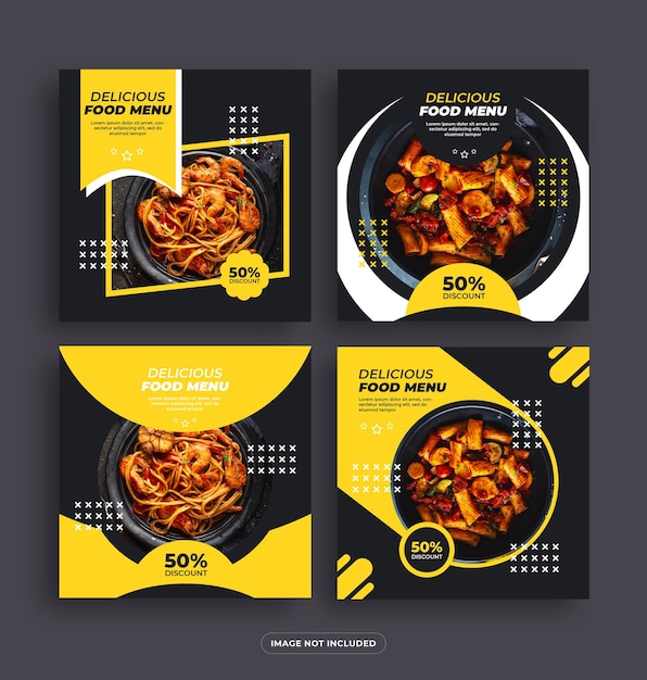 Menu de comida deliciosa e conjunto de design de postagem do instagram