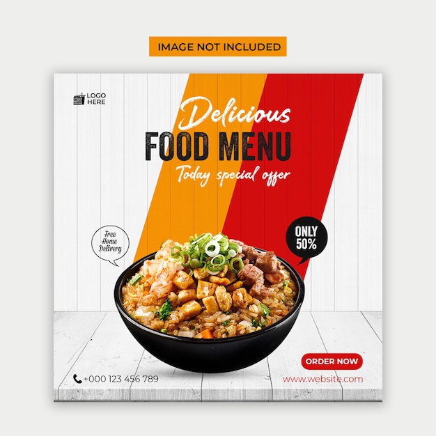 Menu de comida deliciosa mídia social e modelo de postagem no instagram